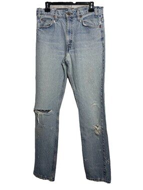 Vintage 90s Levis 505 Blue Jeans Size 33 X 34 Orange Tab Straight Leg Distressed
